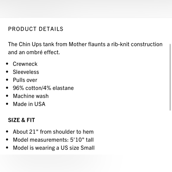 Mother The Chin Ups Ombré Tank top NEW - Picture 7 of 7